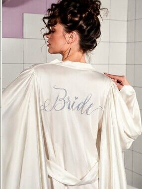 Ivory White Bride Robe with Rhinestone Embellishment